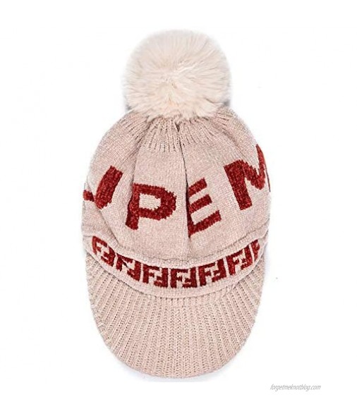 Beanie Hats Women's Keep Warm Caps Fashion Letter Print All-Match Plush Knitted Hats Top Hat Ball Plush