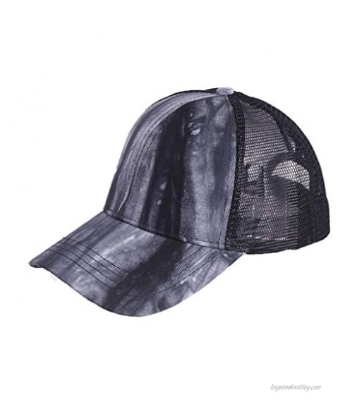 Ellymi Men's and Women's Outdoor Sun Hats Tie-Dye Caps Baseball Cap Ponytail Plain Baseball Visor Cap Unisex Hat
