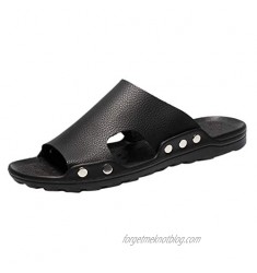 FakMe Men’s Slide Sandal Unisex Leather Sandal Mens Casual Closed Toe Sandals Outdoor Sports Beach Slippers