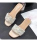 FakMe Sandals Slides for Women Pearl Womens Slip On Shoes Slide Sandals for Women Low Heel Casual Slippers