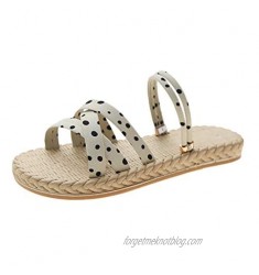FakMe Women's Sandal Slip on Sandals for Women Dot Flat Slides  Strap Open Toe Summer Flat Sandals for Women