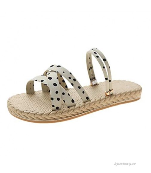 FakMe Women's Sandal Slip on Sandals for Women Dot Flat Slides Strap Open Toe Summer Flat Sandals for Women