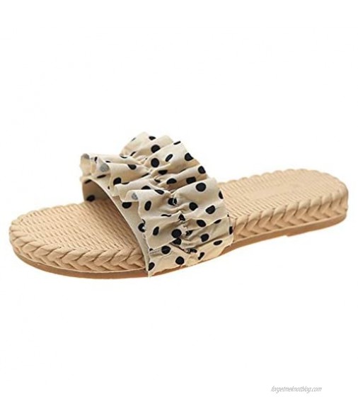 FakMe Women’s Slide On Summer Sandal Casual Bow Knit Flat Walking Shoe Slip On Womens Non-Slip Casual Sandals
