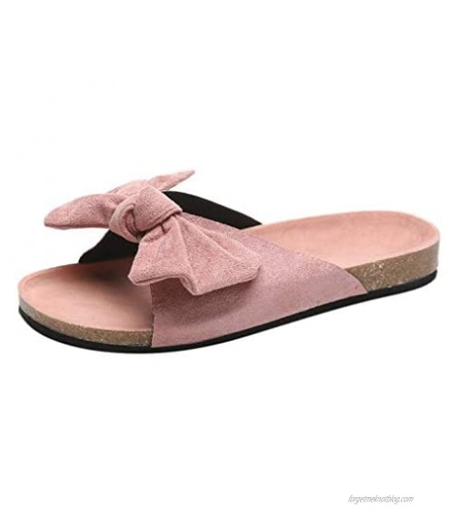 FakMe Womens Slides Beach Flat Slipper Summer Bow Tie Flip Flops Flat Sandals for Women Open Toe Beach Shoes