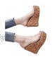 FakMe Women's Wedge Sandals Women's Beaded Flower Rhinestone Flat Sandals Dress Beach Shoes