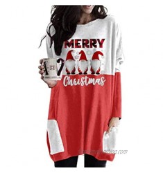 Franterd Merry Christmas Shirts for Women Long Sleeve Tunic Tops Pullover Plaid Printed Blouses Loose Fit T-Shirt Blouse