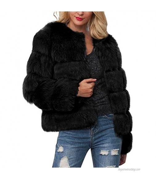 LATINDAY Women Luxury Winter Warm Fluffy Faux Fur Short Coat Jacket Parka Outwear