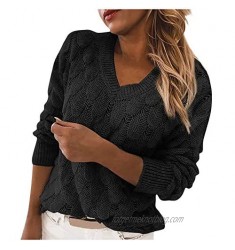 Moxiu Women's V-Neck Feather Hollowing Out Pullover Sweater Long Sleeve Sweatshirt Blouse