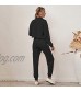 Women 2 Piece Leopard Print Sweatsuit Pullover Shirts and Drawstring Sweatpants Set