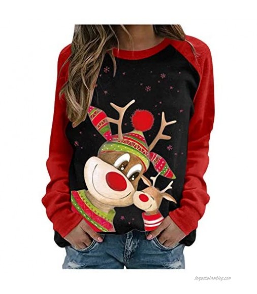 Women Christmas Printing Sweater Cute Elk Long Sleeve Casual Pullover Sweatshirt Blouse Tops