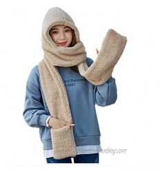 Women's Beanie Hats Cute Thick Hat Fluffy Ear Protectors Warm Plush Hat Solid Casual Scarf Gloves Set