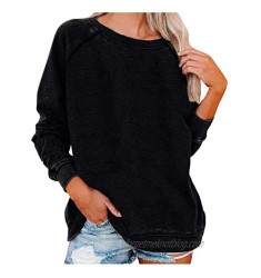Women's Pullover Sweaters Solid Color Crewneck Casual Long Sleeve Sweatshirt Blouse
