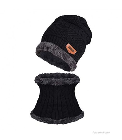 XINXX Two-Piece Winter Thermal Plush Hat Scarf Woolen Cap Cycling Windproof Cap Suit Black