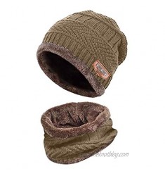 XINXX Winter Men Warm Beanie Winter Thicken Hat and Scarf Two-Piece Knit Windproof Cap Khaki