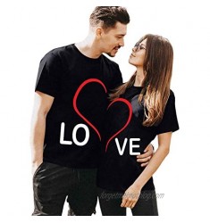 XUETON Women Men Valentine's Day Heart Letter Printed T-Shirt Crewneck Graphic Short Sleeve Tunic Tops for Couples